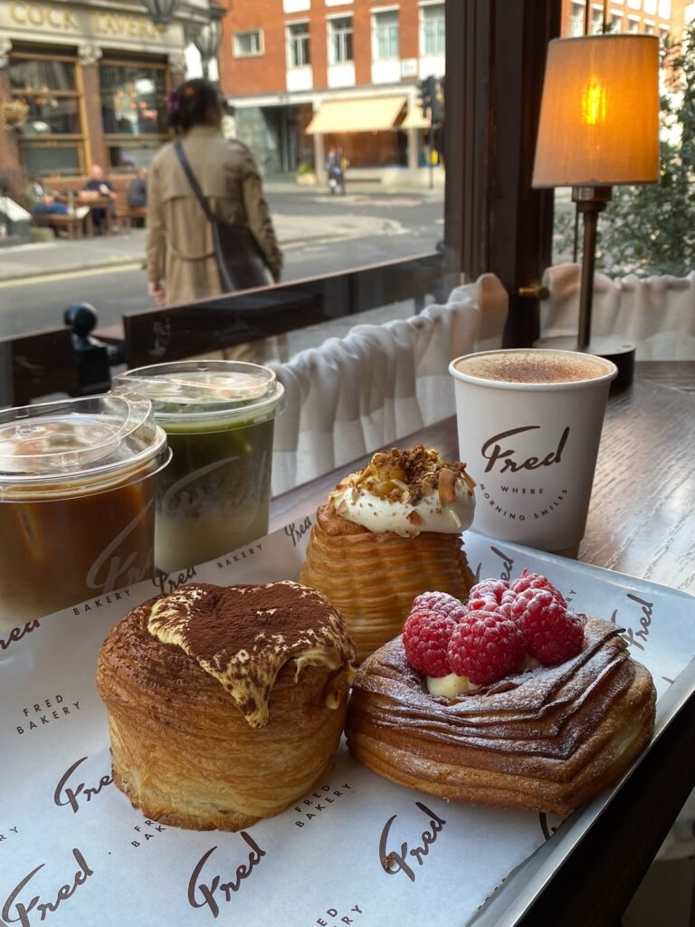 Coffee and sweet treats in Fred Bakery Oxford Circus